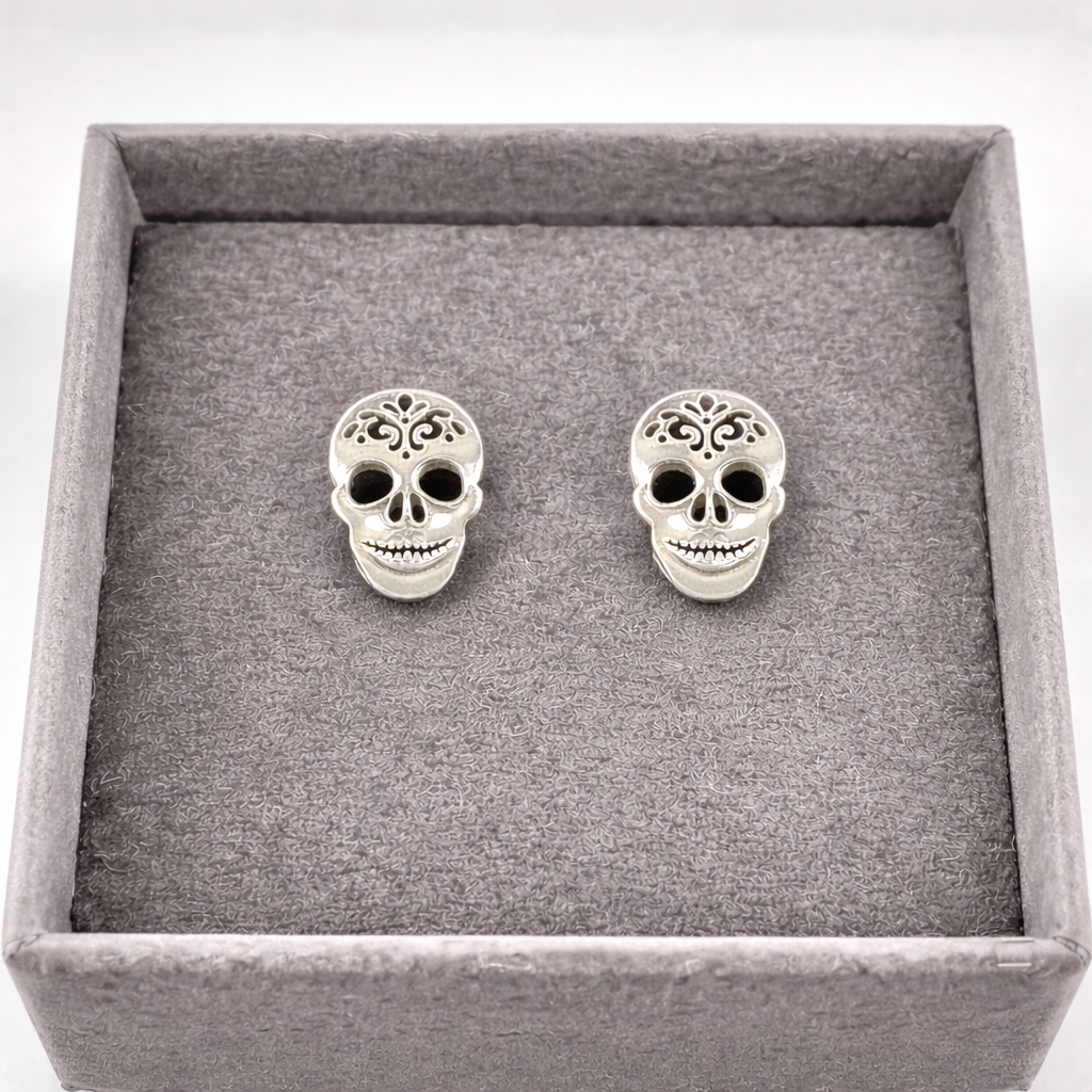 Skull Stud Earrings - Silver Stud Earrings, Minimalist Male Earring, Stud Earrings, Studs for Men or Women, A081 The Funky Bird - {{mens earrings}}