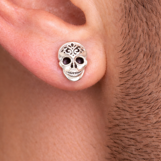 Skull Stud Earrings - Silver Stud Earrings, Minimalist Male Earring, Stud Earrings, Studs for Men or Women, A081 The Funky Bird - {{mens earrings}}