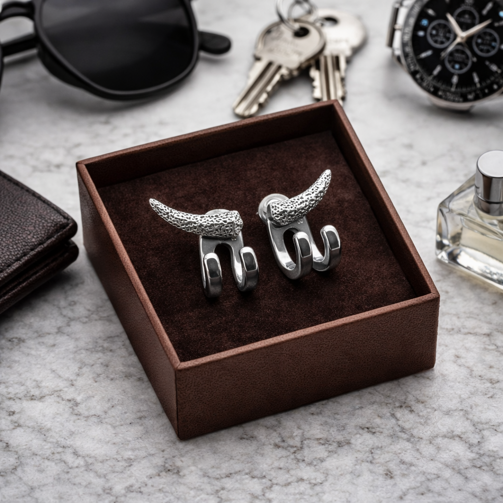 Mens Earrings - Silver Stud Earrings, Men, Minimalist Male Earring, edgy earrings, Mens Stud Earrings, Studs for Men, tick v hoop earrings The Funky Bird - {{mens earrings}}