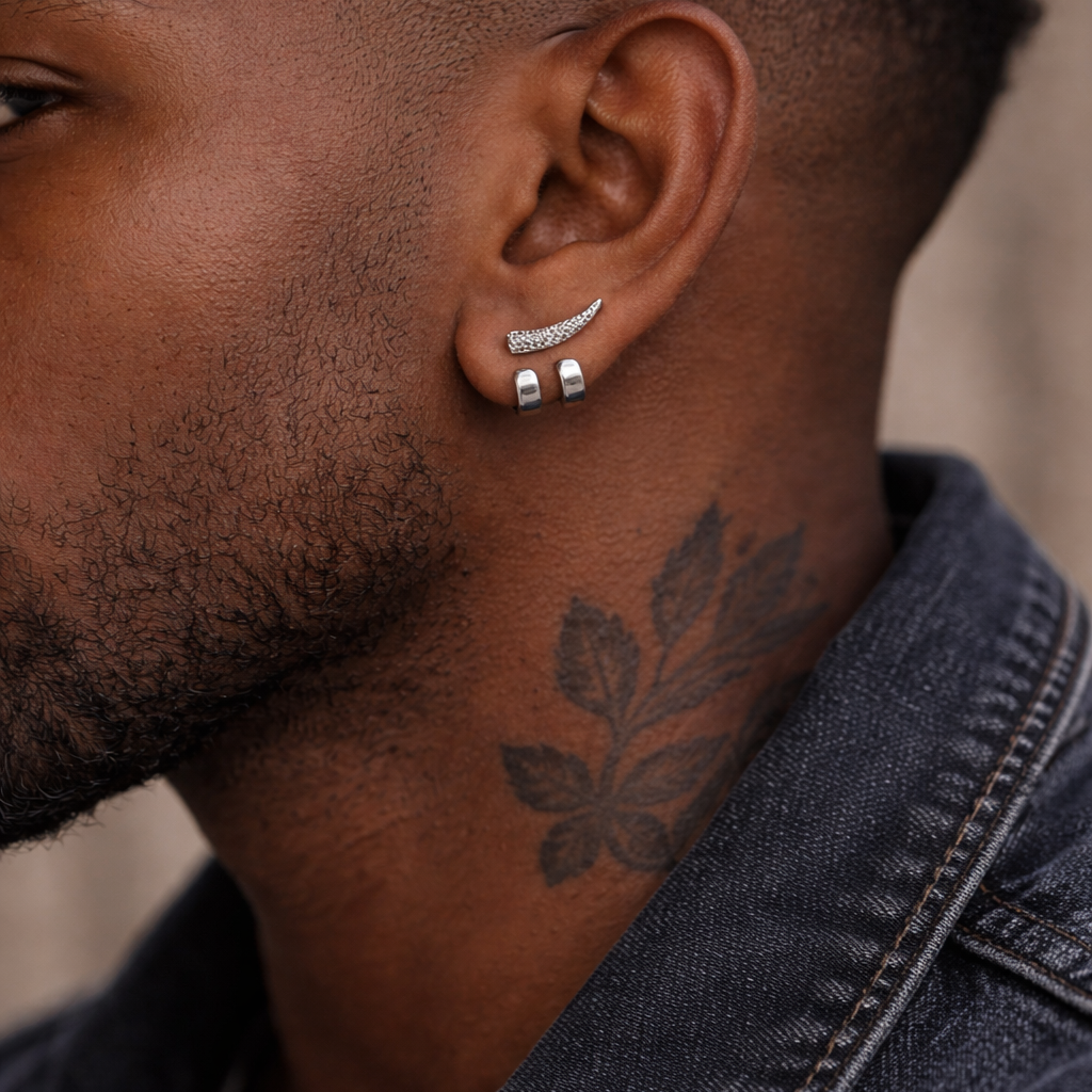 Manly Earrings - Silver Stud Earrings, Men, Edgy Male Earring, Silver Mens Earrings, Studs for Men, sword studs The Funky Bird - {{mens earrings}}