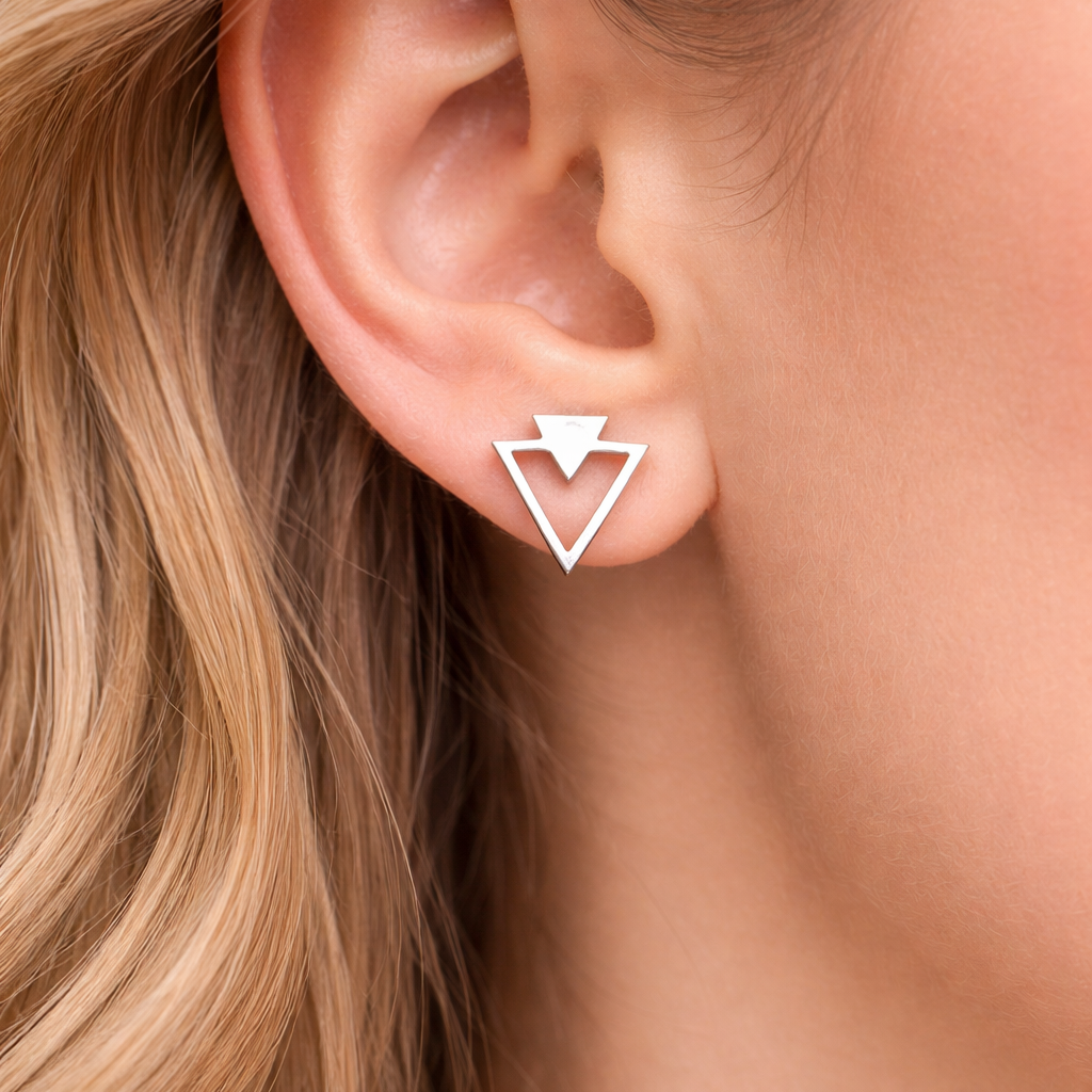 Funky Silver Earrings - Edgy Silver Earrings, Triangle Earrings, Birthday, Party, Fun, Funky, Unique gift, A023 The Funky Bird - {{mens earrings}}