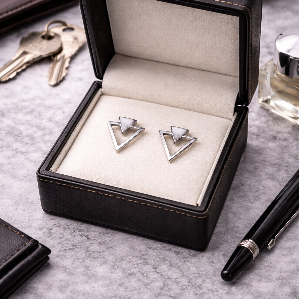 Funky Arrowhead Earrings, Silver, Elegant, Double Triangle, Arrow, Geometric, Minimalist Stud Earrings, Silver, Simple Jewellery, A023 The Funky Bird - {{mens earrings}}
