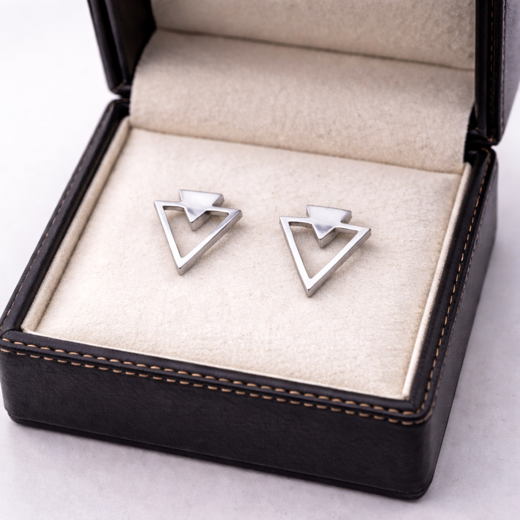 Funky Arrowhead Earrings, Silver, Elegant, Double Triangle, Arrow, Geometric, Minimalist Stud Earrings, Silver, Simple Jewellery, A023 The Funky Bird - {{mens earrings}}