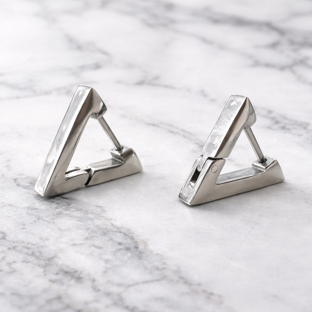 Silver Triangle Earring, Men, Minimalist Male Earring, Mens Earrings, Silver, Mens Stud Earrings, Single earring for Men, A130 The Funky Bird - {{mens earrings}}