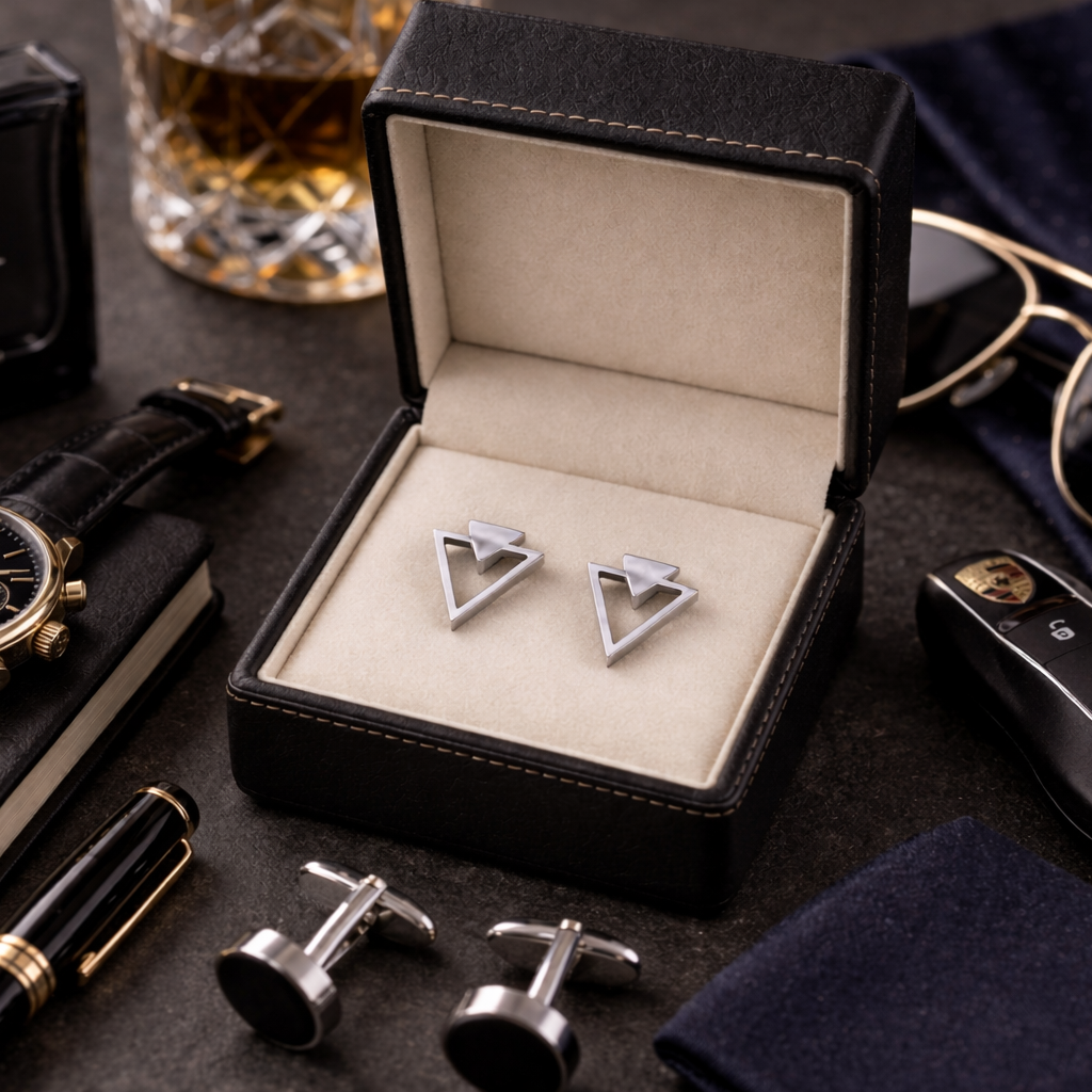 Funky Arrowhead Earrings, Silver, Elegant, Double Triangle, Arrow, Geometric, Minimalist Stud Earrings, Silver, Simple Jewellery, A023 The Funky Bird - {{mens earrings}}