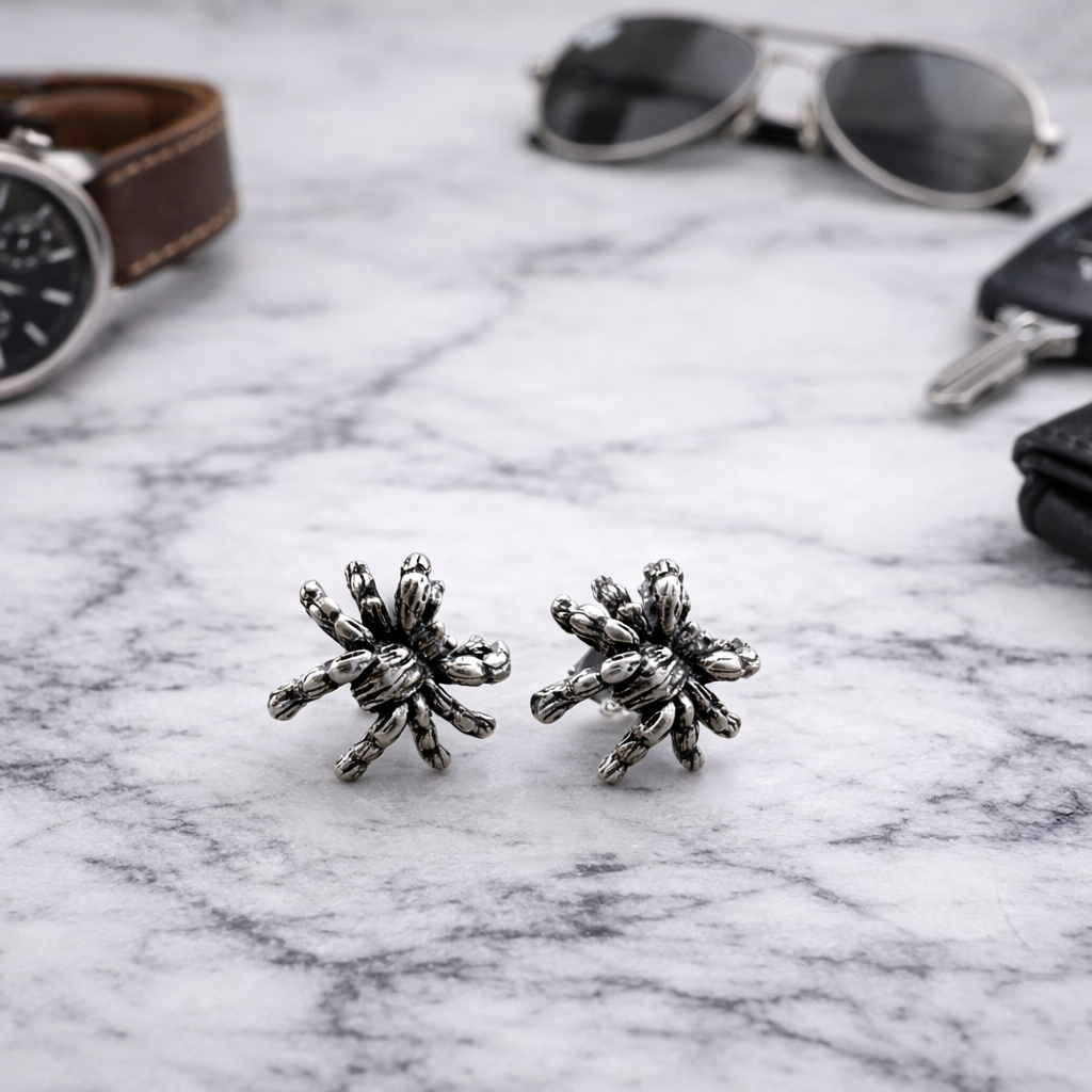 Spider Earrings - Silver Earrings, Spider Stud Earrings, Spider jewellery, Stud Earrings, Studs for Men, Women, Gothic, A367 The Funky Bird - {{mens earrings}}