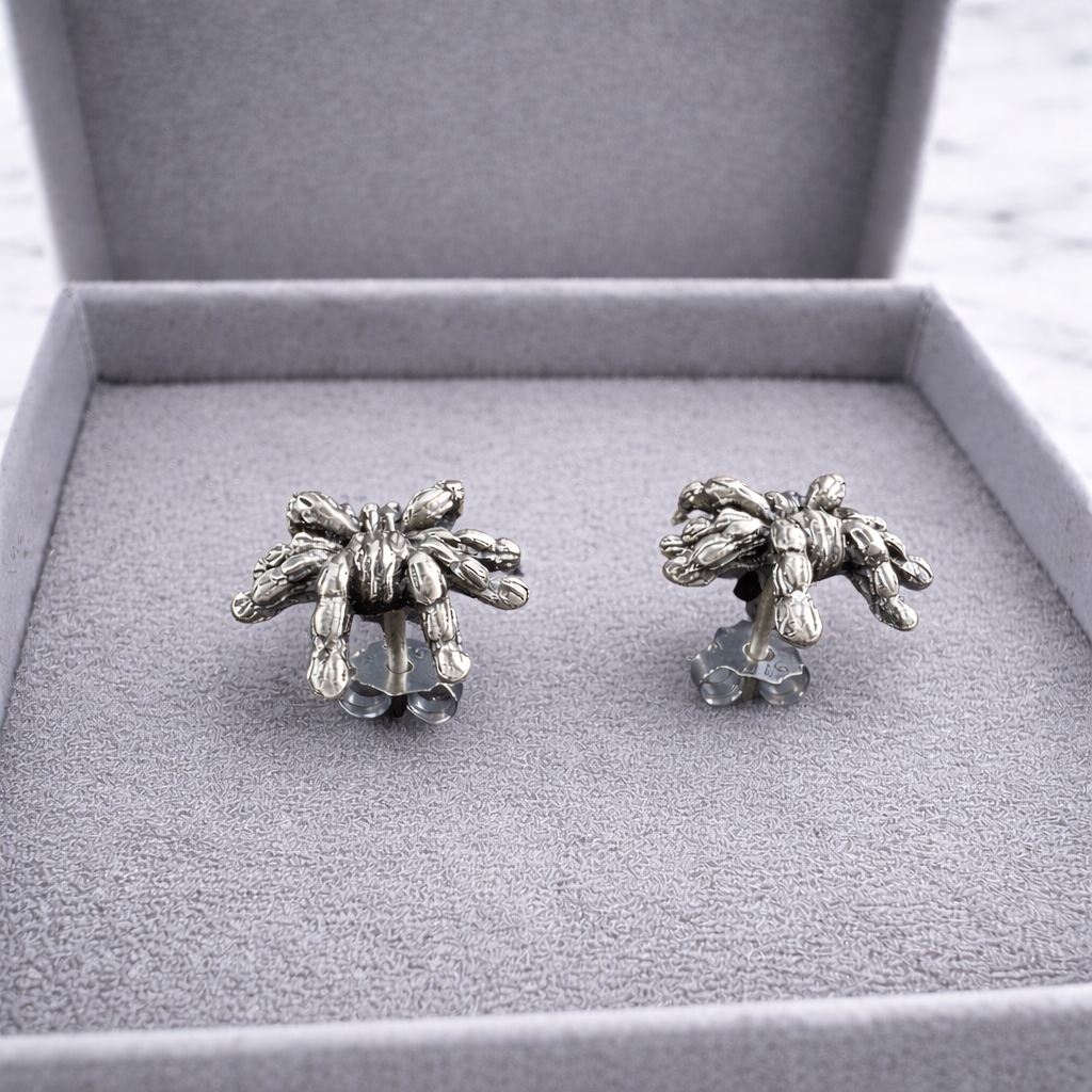 Spider Earrings - Silver Earrings, Spider Stud Earrings, Spider jewellery, Stud Earrings, Studs for Men, Women, Gothic, A367 The Funky Bird - {{mens earrings}}