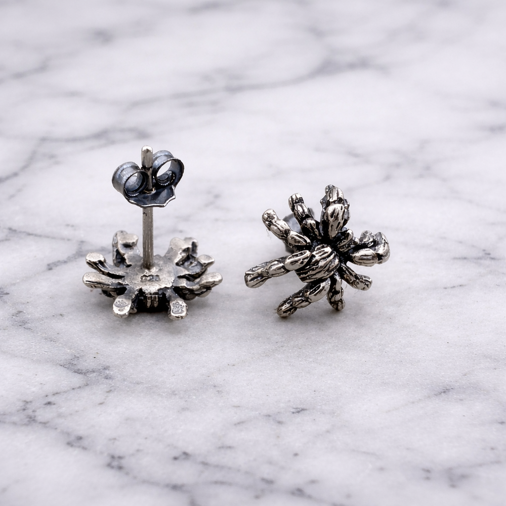 Spider Earrings - Silver Earrings, Spider Stud Earrings, Spider jewellery, Stud Earrings, Studs for Men, Women, Gothic, A367 The Funky Bird - {{mens earrings}}