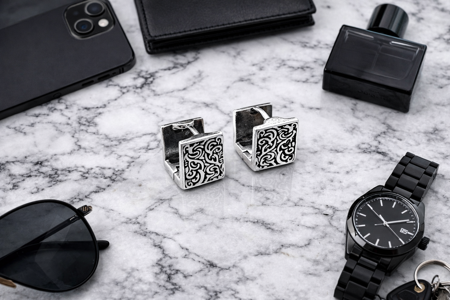 Mens Earrings - Square Hoop Earrings, Men, Edgy, Male Earring, Conch Earrings, Mens Hoop Earrings, Hoops for Men, Huggie, New Design, A375 Firefly District - {{mens earrings}}